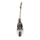 A novelty electroplated scissor case, modelled as a hanged man, with a gilt rope around his neck,