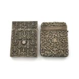 A late-19th century Indian silver card case, unmarked, rectangular form, chased with Goddesses in