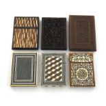 λA collection of six late 19th century card cases, rectangular form, pull-off covers, including