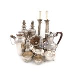 A mixed lot, comprising silver items, a Victorian cream and sugar bowl, a sugar caster, a pair of