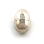 A George III silver nutmeg grater, by Samuel Meriton, London circa 1790, plain egg form, screw-off