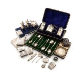 λA mixed lot of silver items, various dates and makers, comprising: a Victorian card case, by Robert