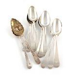 A collection of twelve George III silver Old English pattern tablespoons, comprising: a matched