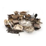 λA mixed lot, comprising silver items, a sugar bowl, London 1906, a lobed two-handled tazza, two