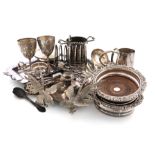 A mixed lot of electroplated item, comprising: a salver, of circular form, chased decoration, two