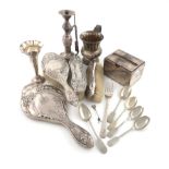 A mixed lot of silver items, various dates and makers, comprising: a four-piece Edwardian silver