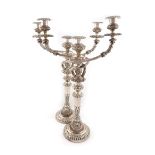 A pair of large early 19th century old Sheffield plated three-light candelabra, by The Matthew