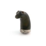 A George IV Scottish silver-mounted snuff mull, unmarked, the terminal carved with a dog's head, set