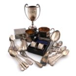 A mixed lot of silver items, various dates and makers, comprising: a small George III mug, by John