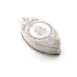 A George III Irish provincial silver snuff box, by Carden Terry, Cork circa 1785, oval navette form,