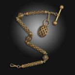 A most unusual early 19th century gold and hair watch chain, the cylindrical links are formed with