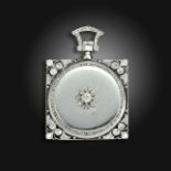 An early 20th century diamond-set platinum square-form fob watch, the guilloche dial signed '