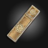 An early 19th century double compartment rectangular gold box, each hinged cover is centred with a