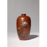 A JAPANESE INLAID BRONZE VASE BY THE NOGAWA COMPANY MEIJI PERIOD, 19TH CENTURY The tall bulbous body