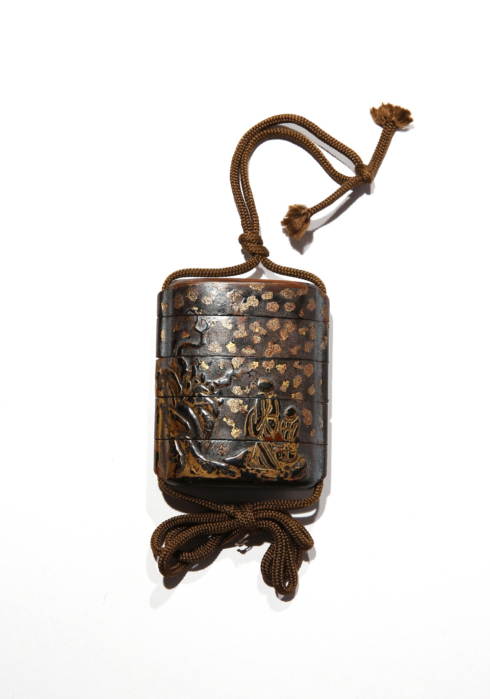 A SMALL JAPANESE FOUR-CASE LACQUERED WOOD INRO EDO PERIOD, 18TH CENTURY Decorated in gold, silver,