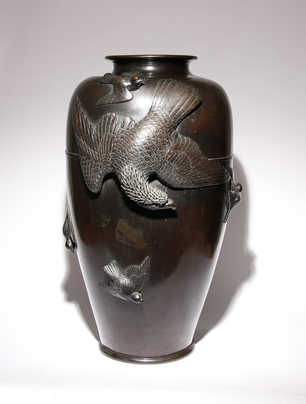 A LARGE AND IMPRESSIVE JAPANESE BRONZE VASE MEIJI PERIOD, 19TH CENTURY The impressive baluster