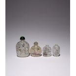 FOUR CHINESE INTERIOR-PAINTED GLASS SNUFF BOTTLES 19TH/20TH CENTURY Three painted with figural