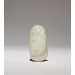 A CHINESE WHITE JADE 'AUBERGINE' SNUFF BOTTLE 18TH/19TH CENTURY Formed as two large aubergines