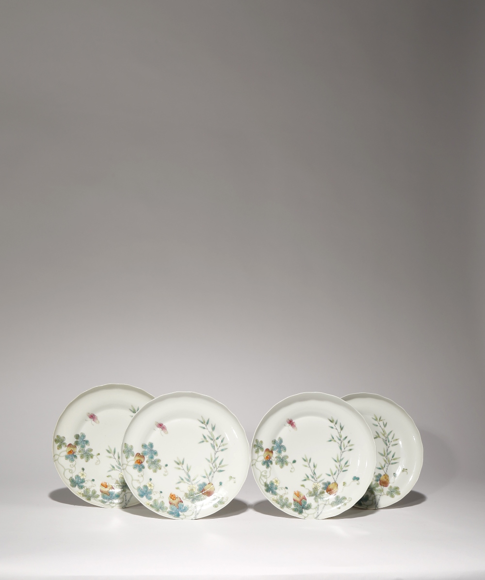 A SET OF FOUR CHINESE FAMILLE ROSE 'BITTER MELON' DISHES PROBABLY GUANGXU Each rising from a tapered - Image 3 of 3