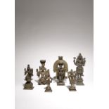 SIX INDIAN BRONZE FIGURES OF DEITIES 19TH CENTURY Variously depicted standing, seated and with