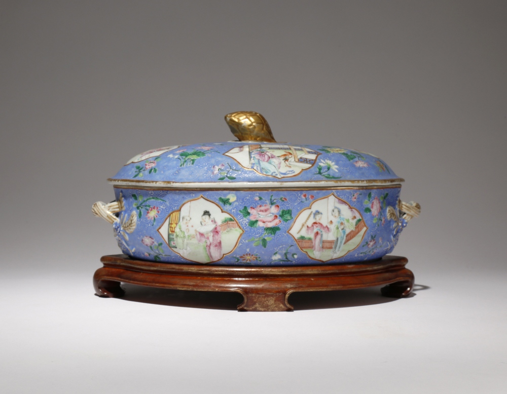A CHINESE FAMILLE ROSE TUREEN AND COVER 19TH CENTURY Brightly decorated in enamels and gilt with