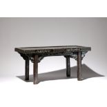 A SMALL CHINESE MOTHER OF PEARL INLAID LACQUER TABLE 17TH CENTURY The rectangular top decorated with