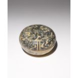 A CHINESE 'SWATOW' BLUE AND WHITE CIRCULAR BOX AND COVER MING DYNASTY The domed cover painted with a