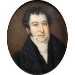 λEnglish School c.1800 Portrait miniature of a gentleman, wearing a black coat and white stock Oval,