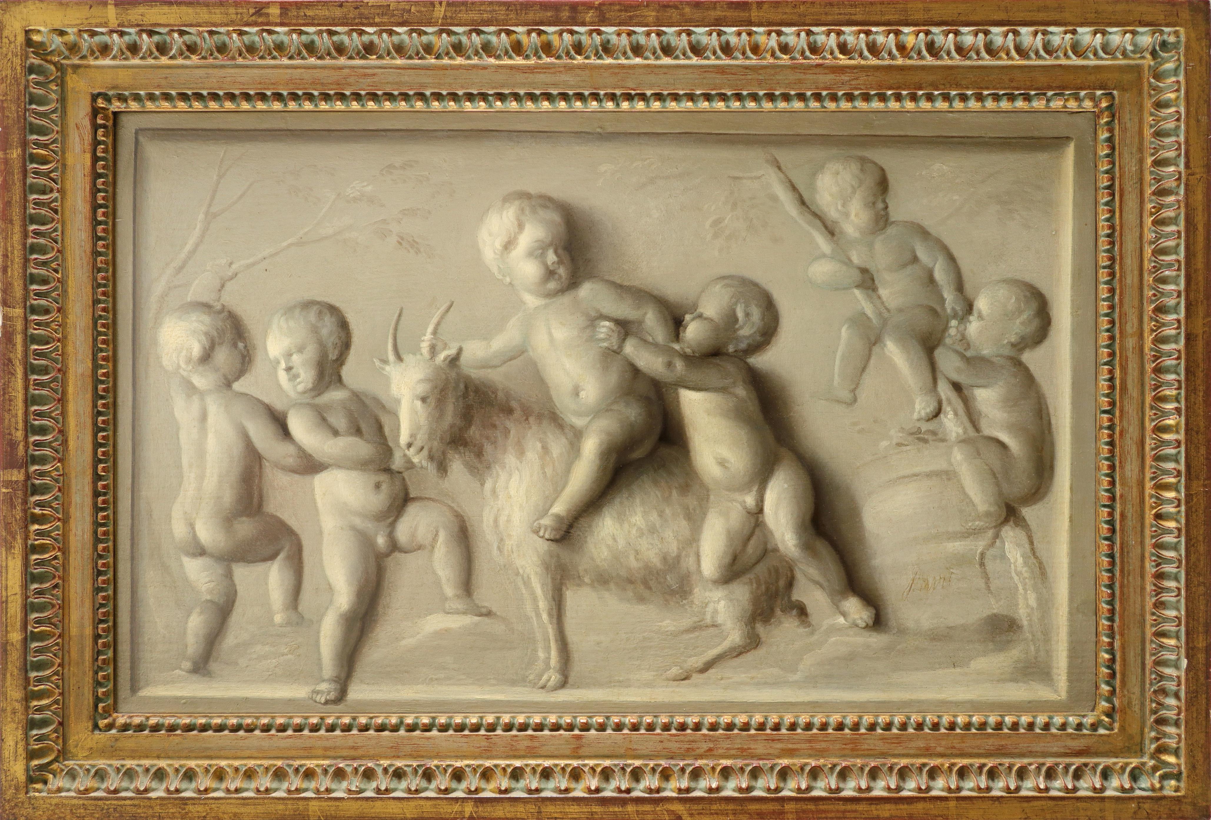 Jacob de Wit (Dutch 1695-1754) Trompe l'oeil bas-relief with putti at play with a goat Signed J DWit - Image 2 of 3