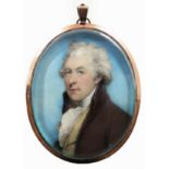 λHorace Hone ARA (1754-1825) Portrait miniature of a gentleman, wearing a brown coat and yellow