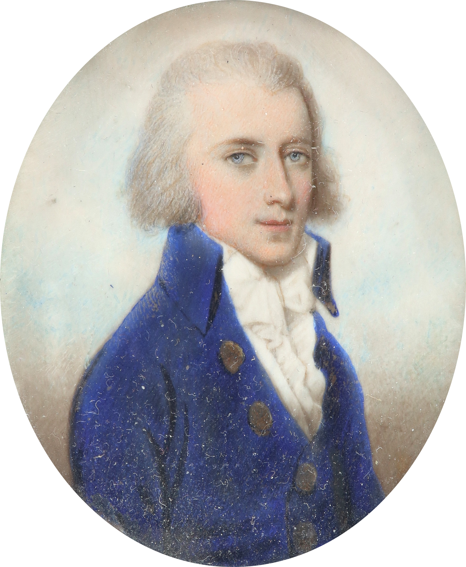 λEnglish School Late 18th Century Portrait miniature of a gentleman, in a blue coat, with a white - Image 2 of 3