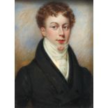 λJ. T. Mitchell (act. 1798-1830) Portrait miniature of a gentleman, wearing a black coat, white