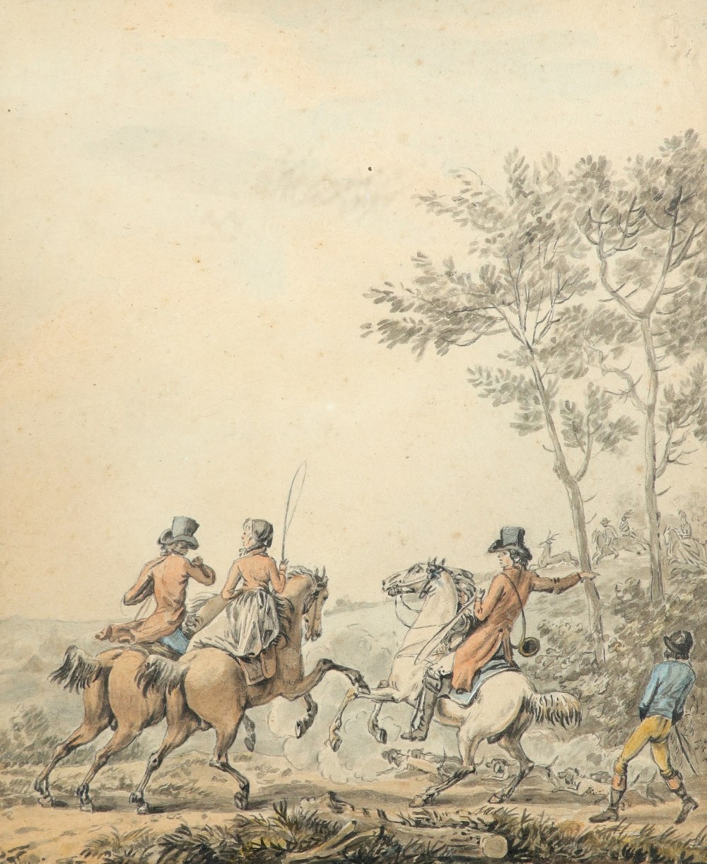 English School Early 19th Century On the hunt; Riders resting A pair, both watercolour heightened