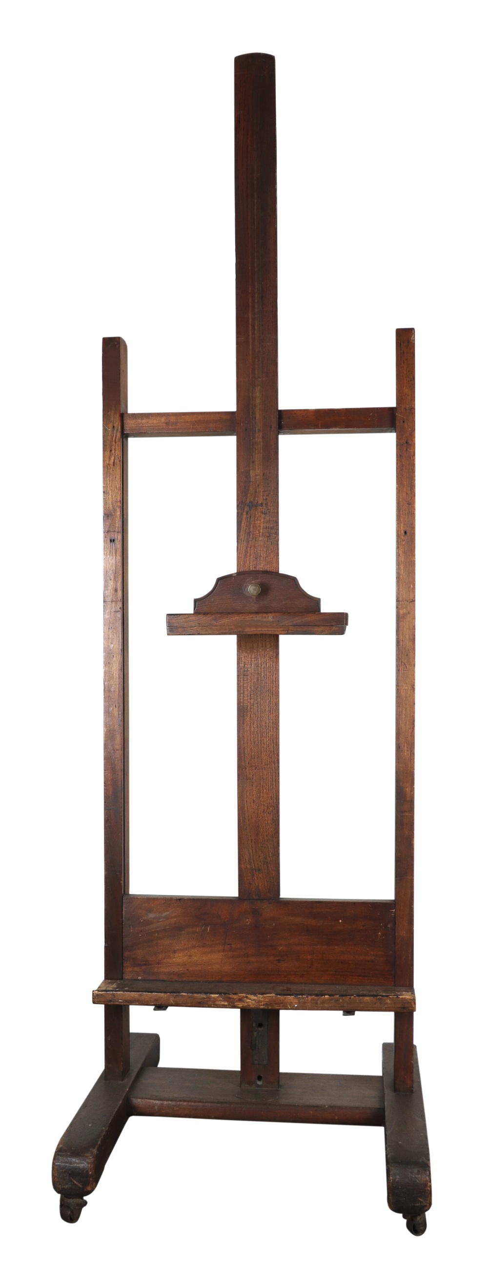 An Early 20th Century Lechertier, Barbe & Co stained wood extendable adjustable easel On casters