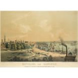 Wilhelm Heuer (German 1813-1890) Panoramic view of Hamburg, including the port at St. Pauli Coloured