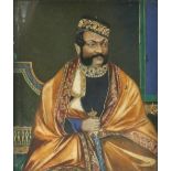 λIndian School Portrait miniature of the Maharaja of Gwalior, seated in an interior holding a