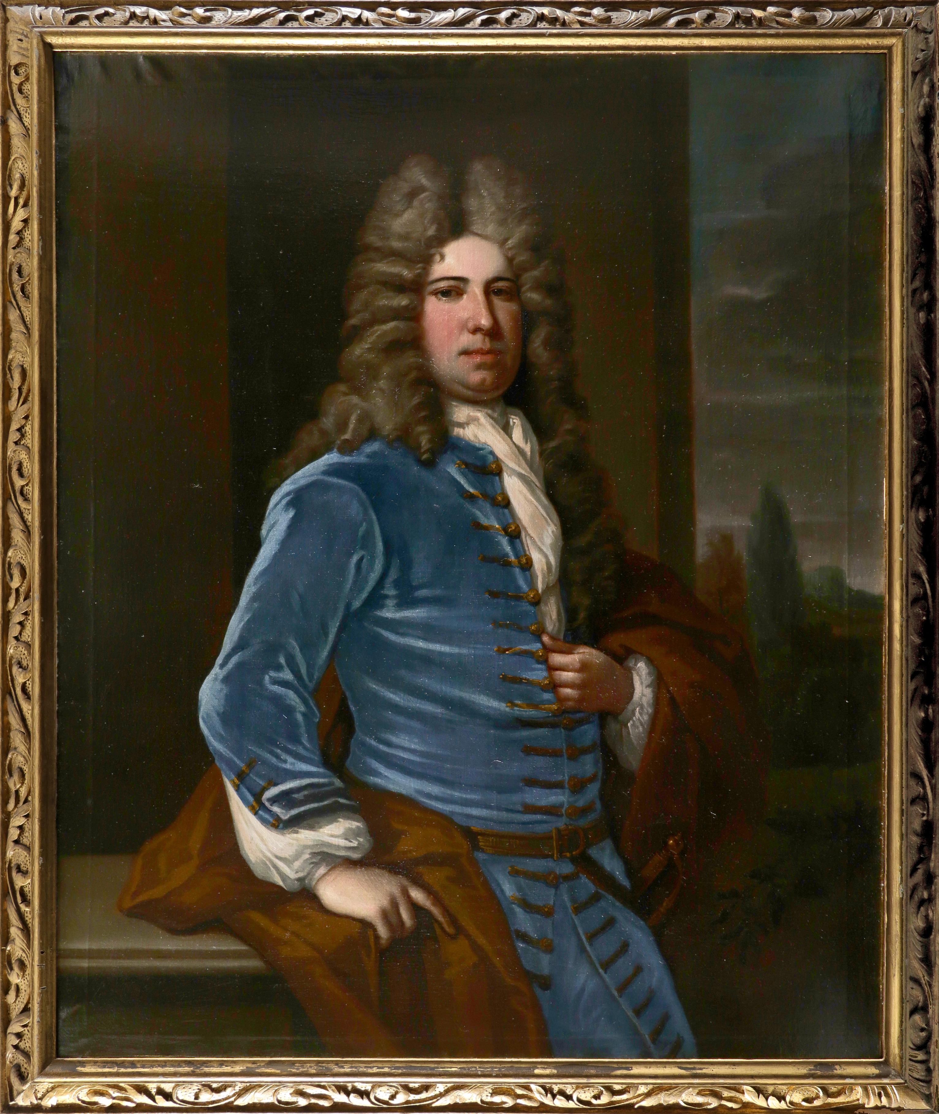 Follower of John Closterman Portrait of a gentleman, three-quarter-length, in blue velvet coat and - Image 2 of 3