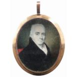 λEnglish School c.1800 Portrait miniature of a gentleman, wearing a black coat and cream