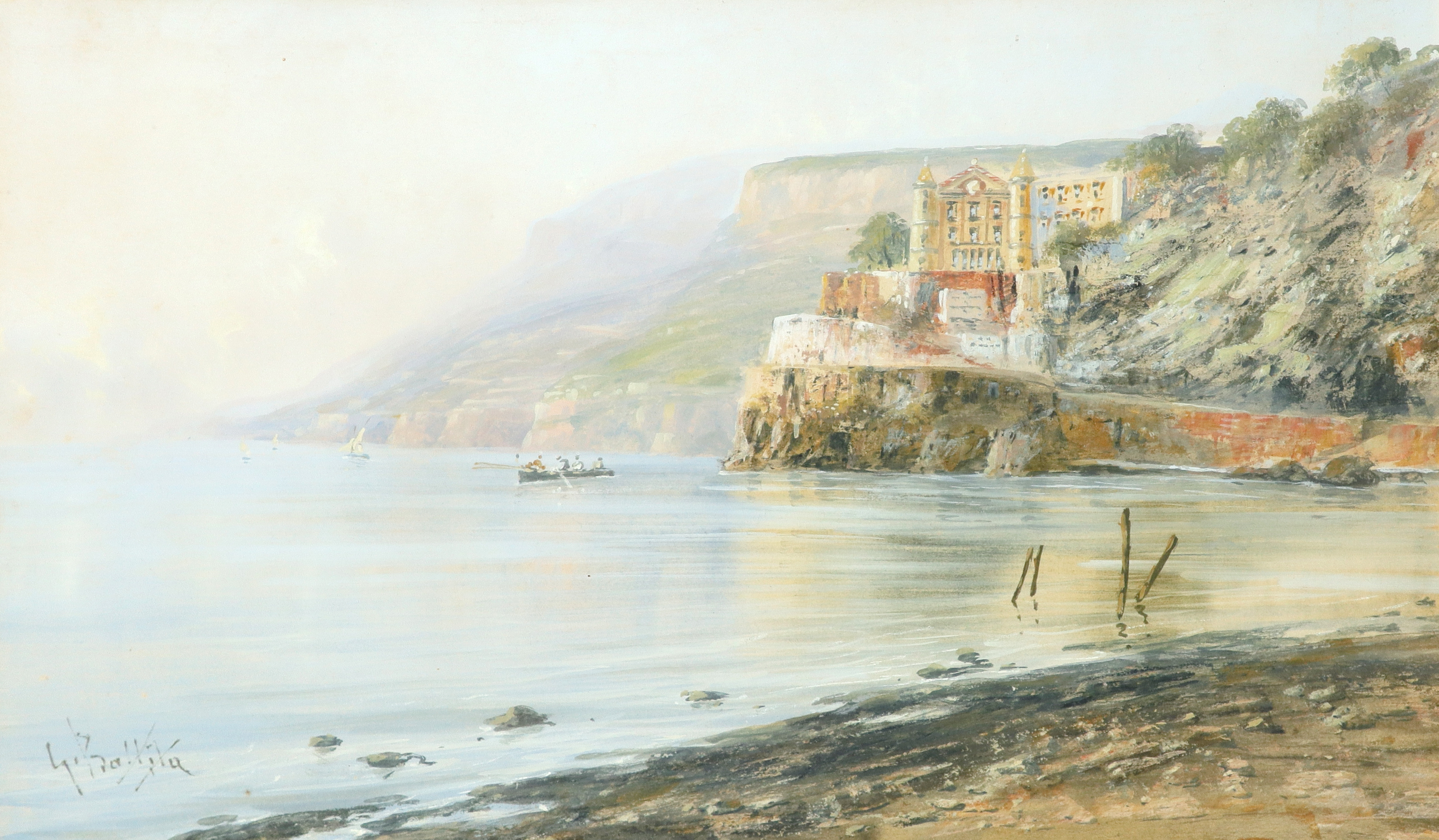 Giovanni Battista (Italian 1858-1925) View of Positano; View of the Castello Miramare, Maiori Two, - Image 4 of 6