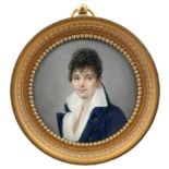 λFrench School c.1800 Portrait miniature of a gentleman wearing a blue coat and white jacket