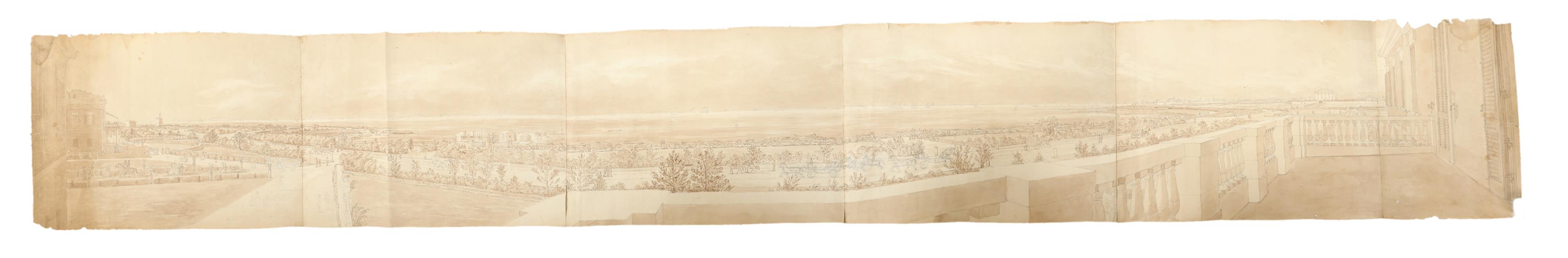 Maltese School 19th Century Panoramic view of Valletta harbour from a terrace Pencil, pen and ink, - Image 2 of 3
