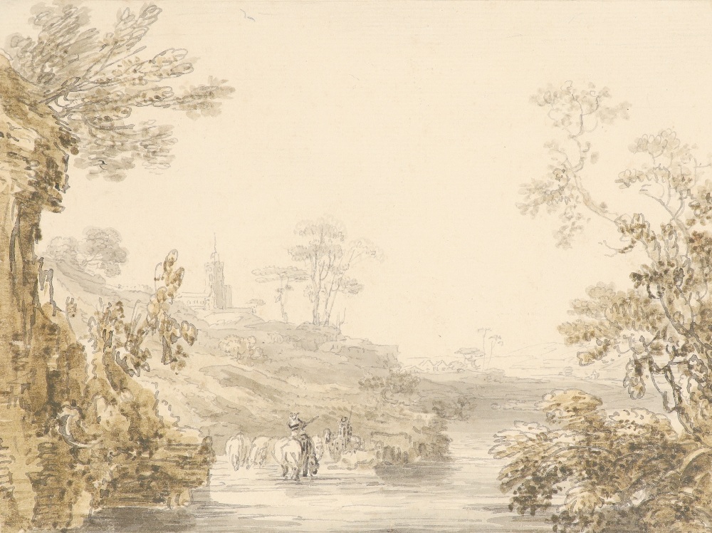 Jean-Baptiste-Claude Chatelain (1710-c.1758) River landscape with herdsman in the foreground Pencil,