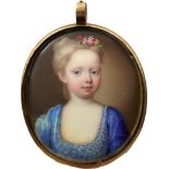 Attributed to Christian Friedrich Zincke (German 1683-1767) Portrait miniature of a girl, wearing