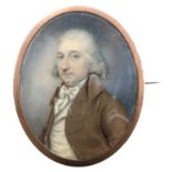 λEnglish School Late 18th Century Portrait miniature of a gentleman, wearing a brown coat and