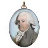 λCircle of John Smart Portrait miniature of a gentleman, with a grey coat and powdered hair en queue