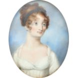 λEnglish School c.1800 Portrait miniature of Frances Elizabeth Ann Ince (1777-1848), wearing a white