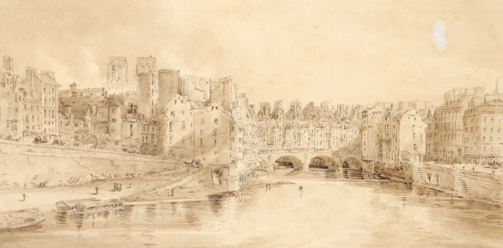 Thomas Girtin (1775-1802) View of Pont St. Michel taken from Pont Neuf Pencil and wash over an