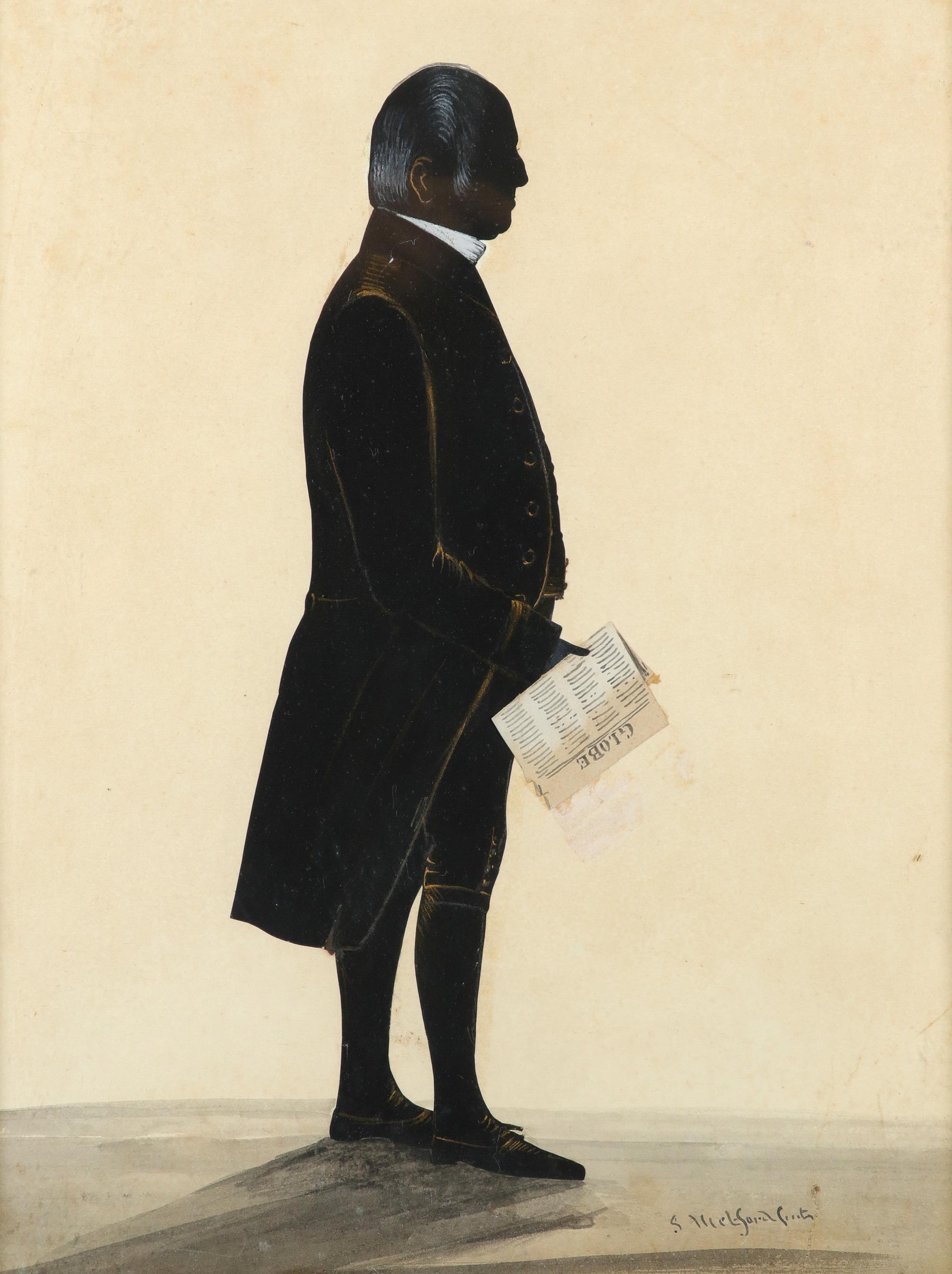 Samuel Metford (1810-1896) Silhouette of a gentleman, full-length, holding a newspaper; Silhouette
