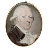 λEnglish School Late 18th Century Portrait miniature of a gentleman, wearing a brown coat and