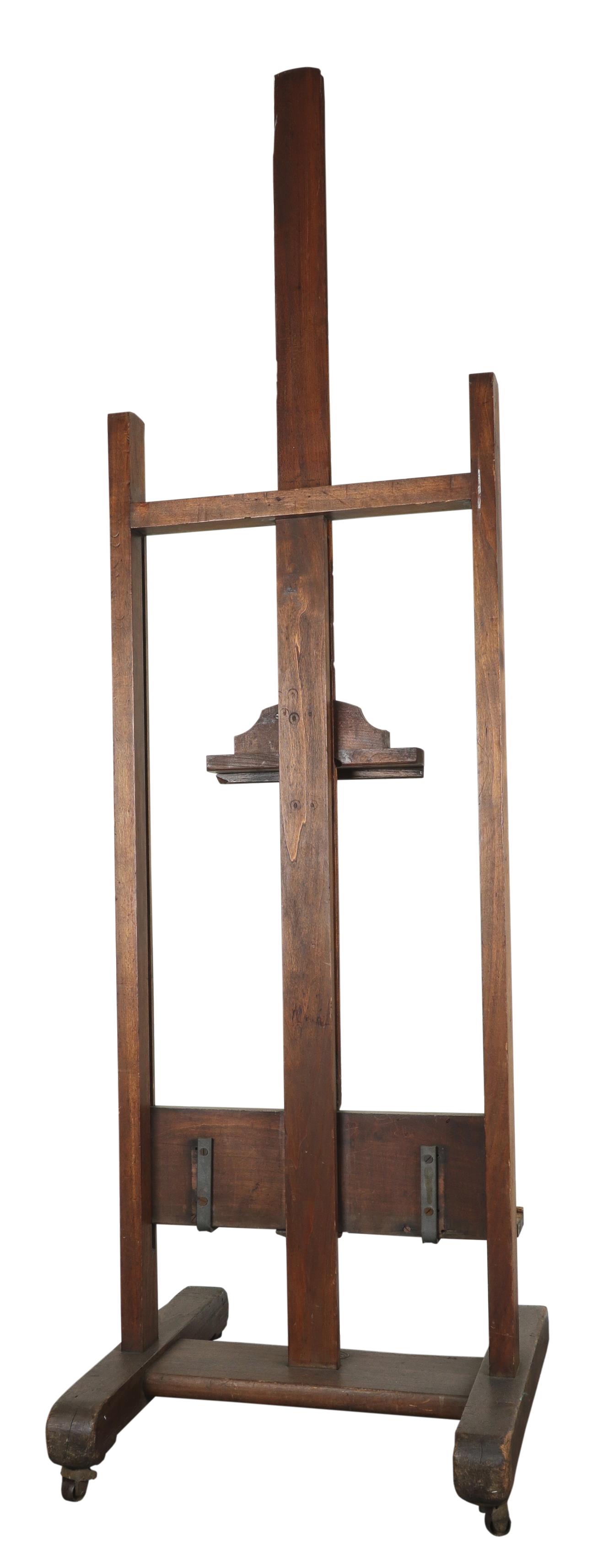 An Early 20th Century Lechertier, Barbe & Co stained wood extendable adjustable easel On casters - Image 2 of 2